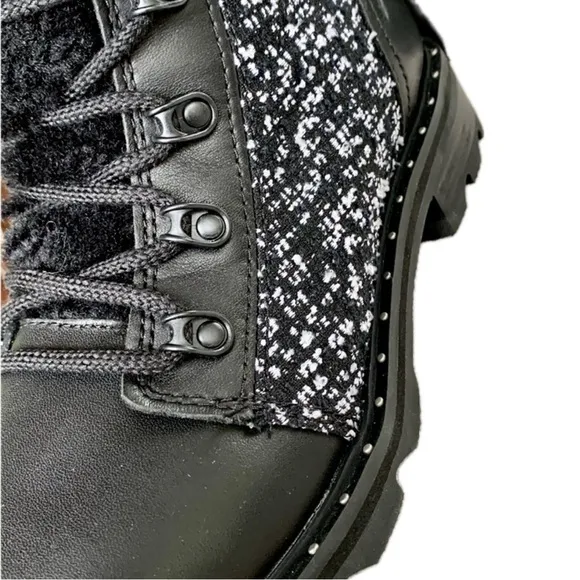 SOREL Lennox Cozy Moto Lace Up Black Fur Waterproof Winter Ankle Bootie Boots