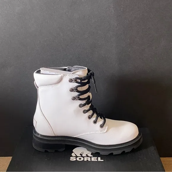 Sorel Lennox White Lace Leather Waterproof Ankle Short Boots Bootie Shoes NEW