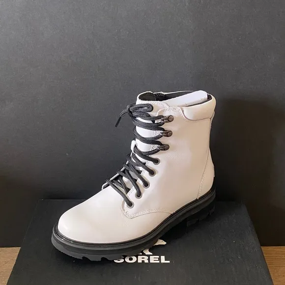 Sorel Lennox White Lace Leather Waterproof Ankle Short Boots Bootie Shoes NEW