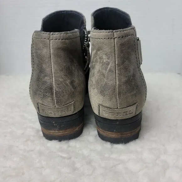Sorel Lolla Women's Ankle Boots Size 10 Taupe Gray Leather Zip Up NL2267 Bootie