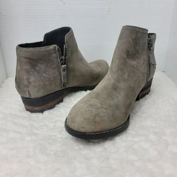 Sorel Lolla Women's Ankle Boots Size 10 Taupe Gray Leather Zip Up NL2267 Bootie
