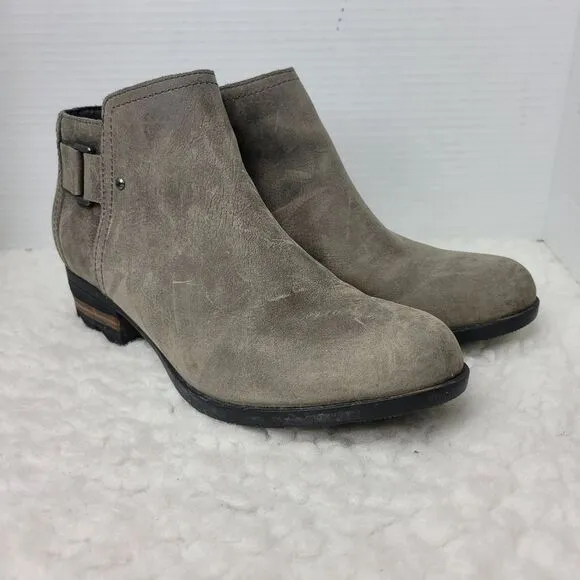 Sorel Lolla Women's Ankle Boots Size 10 Taupe Gray Leather Zip Up NL2267 Bootie