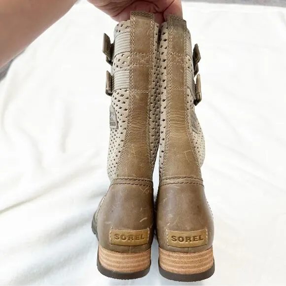 SOREL Major Pull-on Perforated Distressed leather boots Women's Size 7.5 taupe