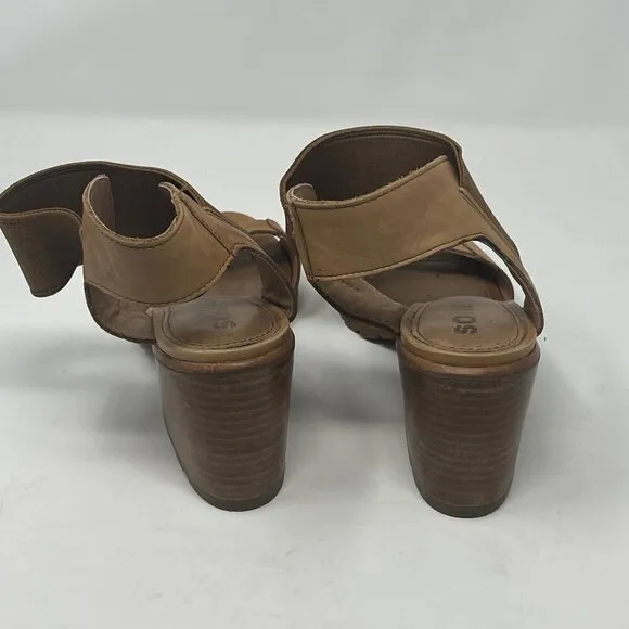 Sorel 'Nadia' block heel sandals 9 tan leather women