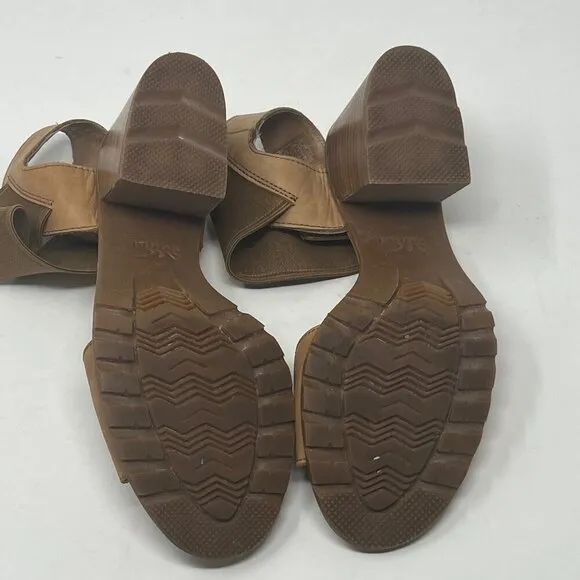 Sorel 'Nadia' block heel sandals 9 tan leather women