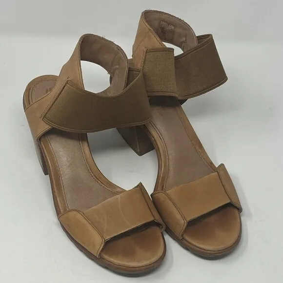 Sorel 'Nadia' block heel sandals 9 tan leather women
