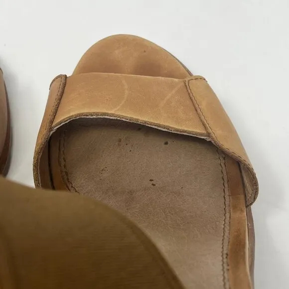 Sorel 'Nadia' block heel sandals 9 tan leather women