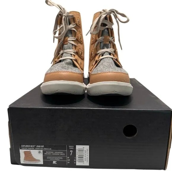 SOREL New $154 Explorer Next Joan Waterproof Tawny Brown Gray Size W 7