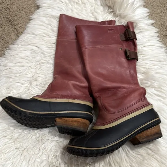 Sorel Slimpack Tall Equestrian Riding Boots Womens Sz 6 Leather Muck Rain Snow