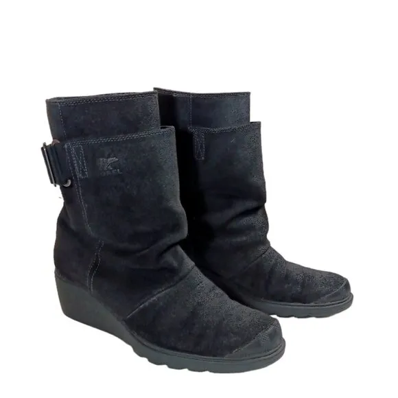 Sorel Toronto Wedge Boots Womens 8.5 Black Suede Waterproof Slouchy Mid-Calf