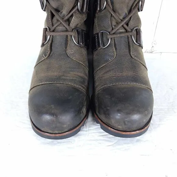 Sorel Women's Joan of Arctic US 7,5 Brown Leather Lace Up Wedge Mid-Calf Boots