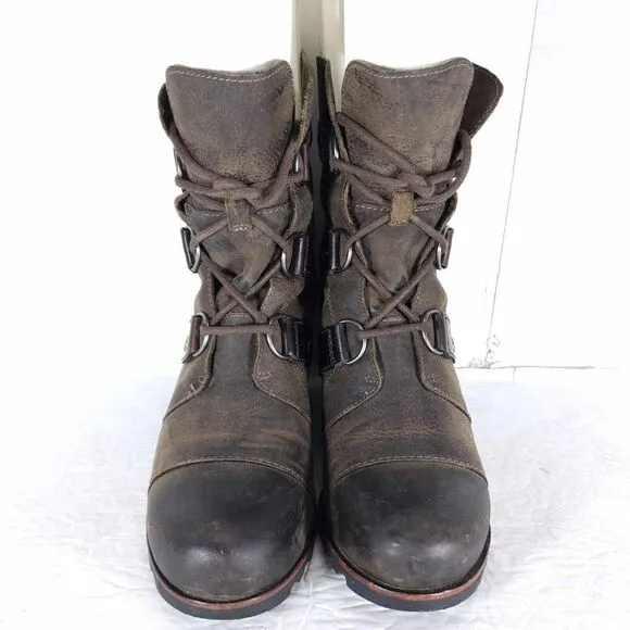 Sorel Women's Joan of Arctic US 7,5 Brown Leather Lace Up Wedge Mid-Calf Boots
