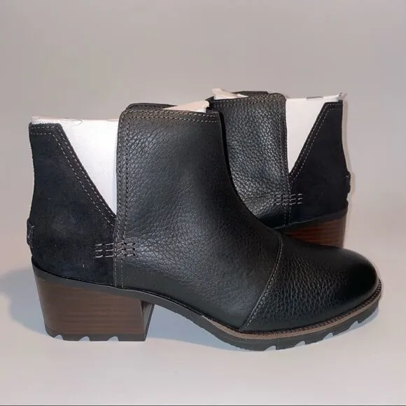 Sorel Cate Cut Out Ankle Boots Block Heel Black