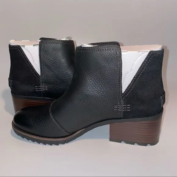 Sorel Cate Cut Out Ankle Boots Block Heel Black