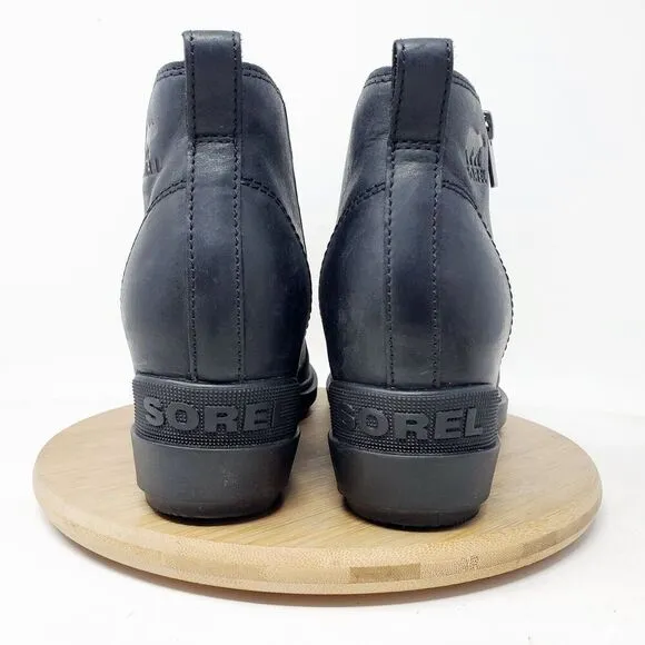 Sorel Evie II Boots Womens 9 Black Leather Hidden Wedge Heel Waterproof Shoes