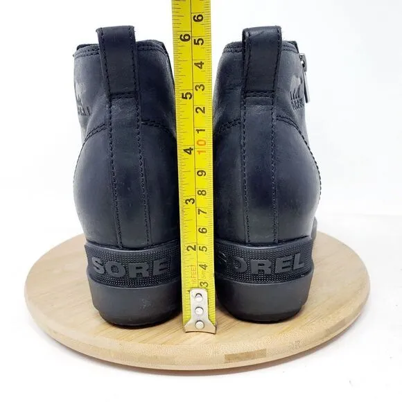 Sorel Evie II Boots Womens 9 Black Leather Hidden Wedge Heel Waterproof Shoes