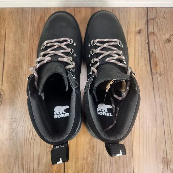 Sorel Hi-Line Hiker Womens Sz 7 Black Leater Waterproof Hiking Boots NL4878-010