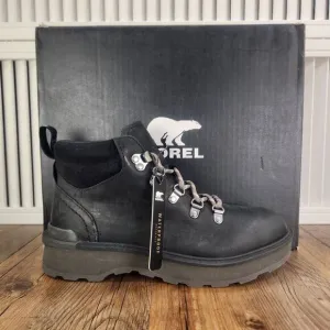 Sorel Hi-Line Hiker Womens Sz 7 Black Leater Waterproof Hiking Boots NL4878-010