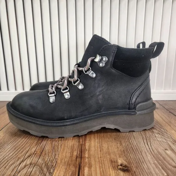 Sorel Hi-Line Hiker Womens Sz 7 Black Leater Waterproof Hiking Boots NL4878-010