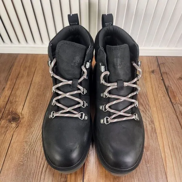 Sorel Hi-Line Hiker Womens Sz 7 Black Leater Waterproof Hiking Boots NL4878-010
