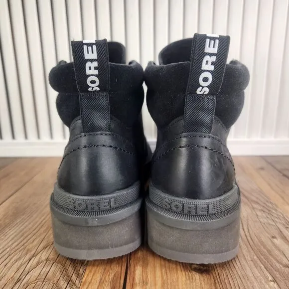 Sorel Hi-Line Hiker Womens Sz 7 Black Leater Waterproof Hiking Boots NL4878-010