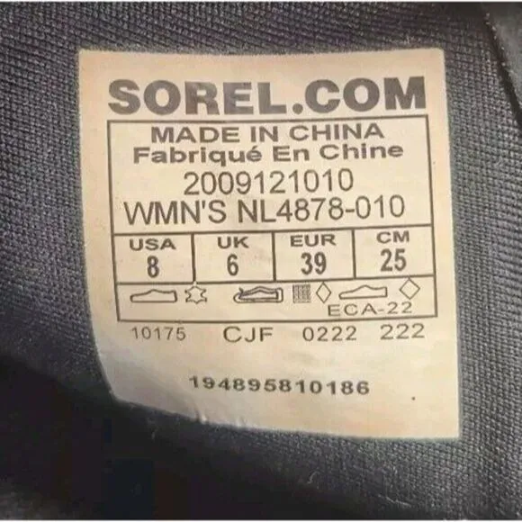 Sorel Hi-Line Hiker Womens Sz 7 Black Leater Waterproof Hiking Boots NL4878-010