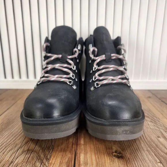 Sorel Hi-Line Hiker Womens Sz 7 Black Leater Waterproof Hiking Boots NL4878-010
