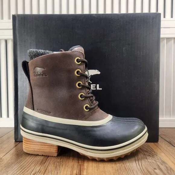 Sorel Slimpack III Lace Womens Size 7 Blackened Brown Waterproof Leather Boots