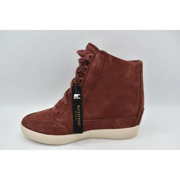 Sorel Womens Size 7.5 Out N About Spice Chalk Waterproof Suede Wedge Shoes