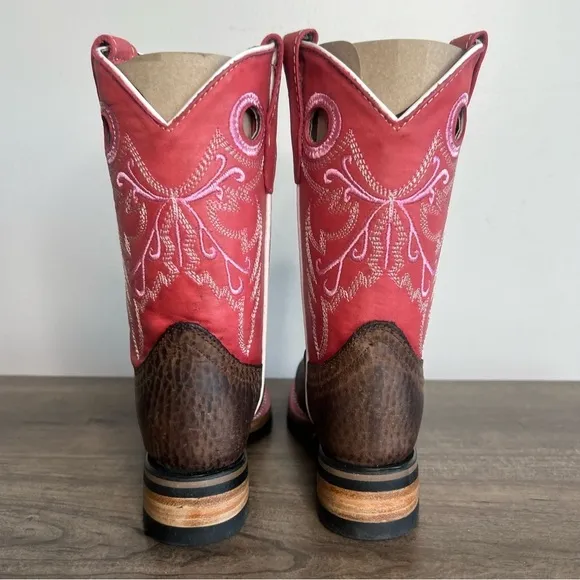 SOTO Boots Little Girls Square Toe Pink and Brown Cowgirl Boots Size 10