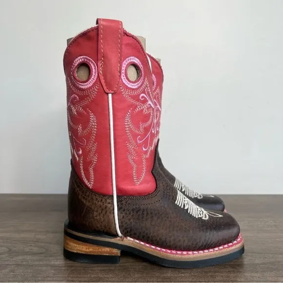 SOTO Boots Little Girls Square Toe Pink and Brown Cowgirl Boots Size 10