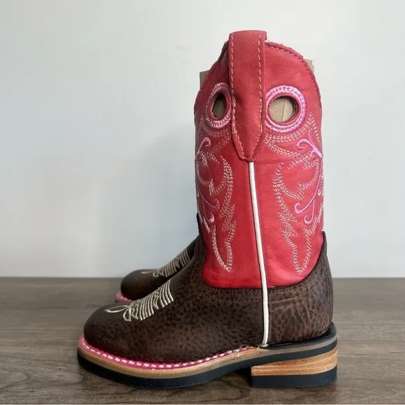 SOTO Boots Little Girls Square Toe Pink and Brown Cowgirl Boots Size 10