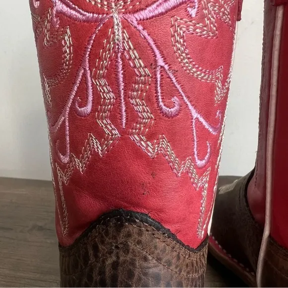 SOTO Boots Little Girls Square Toe Pink and Brown Cowgirl Boots Size 10