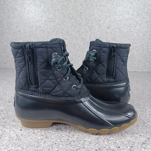 Sperry Black Quilted Duck Boots Saltwater Winter Lux Waterproof Shoes