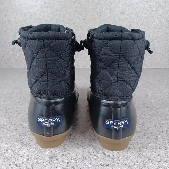 Sperry Black Quilted Duck Boots Saltwater Winter Lux Waterproof Shoes