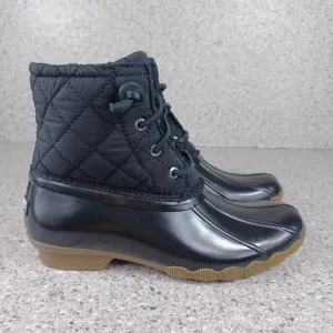 Sperry Black Quilted Duck Boots Saltwater Winter Lux Waterproof Shoes
