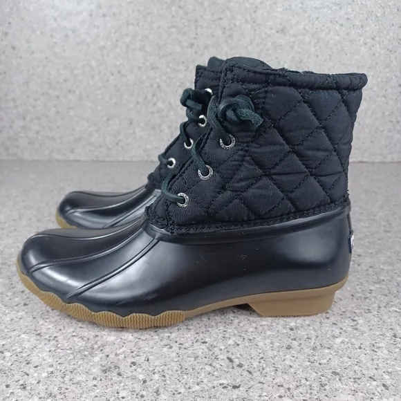Sperry Black Quilted Duck Boots Saltwater Winter Lux Waterproof Shoes