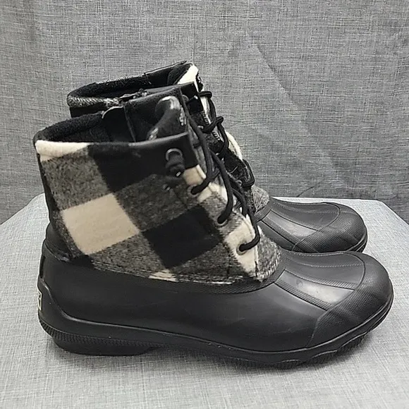 Sperry Saltwater Duck Boots Women's sz 8.5 Black Buffalo Plaid STS86450