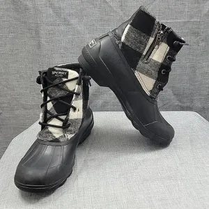 Sperry Saltwater Duck Boots Women's sz 8.5 Black Buffalo Plaid STS86450