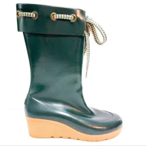 Sperry Top Sider hunter Green plarform wedge rain boots 10 worn once
