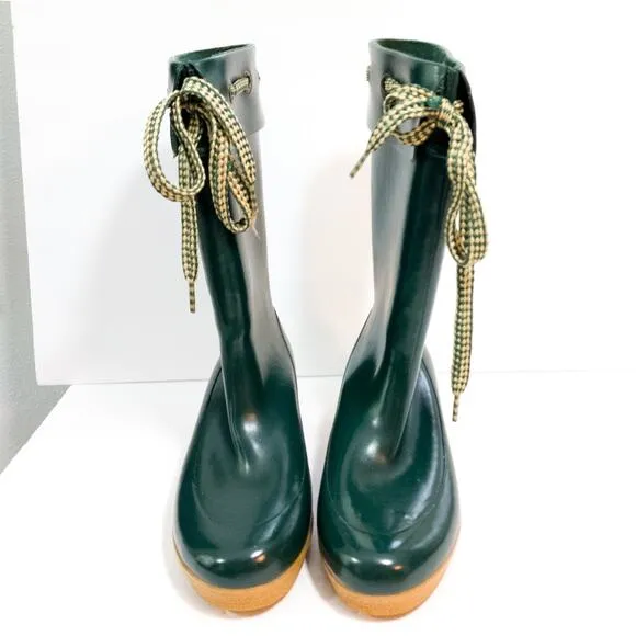 Sperry Top Sider hunter Green plarform wedge rain boots 10 worn once