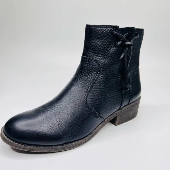 Sperry Top Sider Juniper Glyn Black Leather Side Lace Ankle Moto Boots Booties