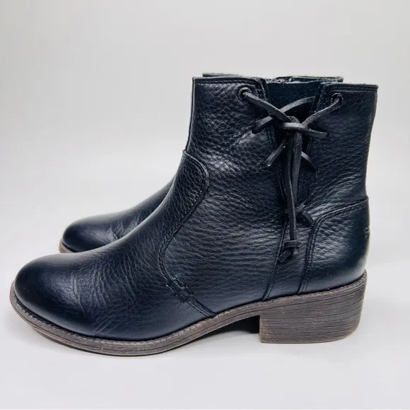 Sperry Top Sider Juniper Glyn Black Leather Side Lace Ankle Moto Boots Booties