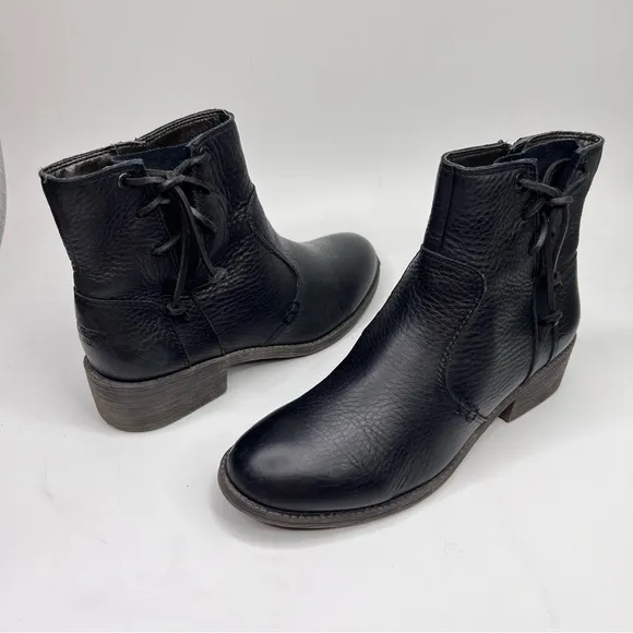 Sperry Top Sider Juniper Glyn Black Leather Side Lace Ankle Moto Boots Booties