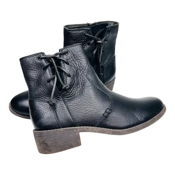 Sperry Top Sider Juniper Glyn Black Leather Side Lace Ankle Moto Boots Booties
