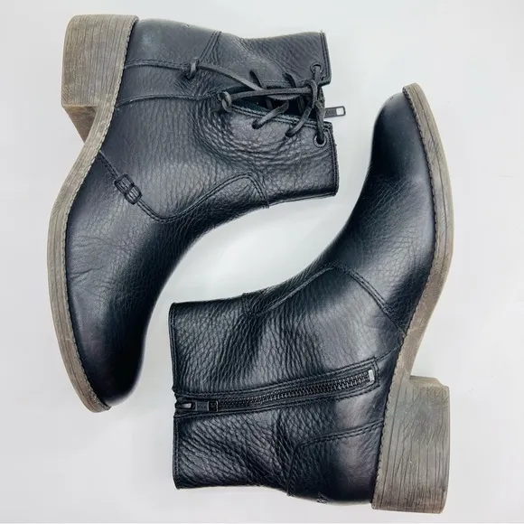 Sperry Top Sider Juniper Glyn Black Leather Side Lace Ankle Moto Boots Booties
