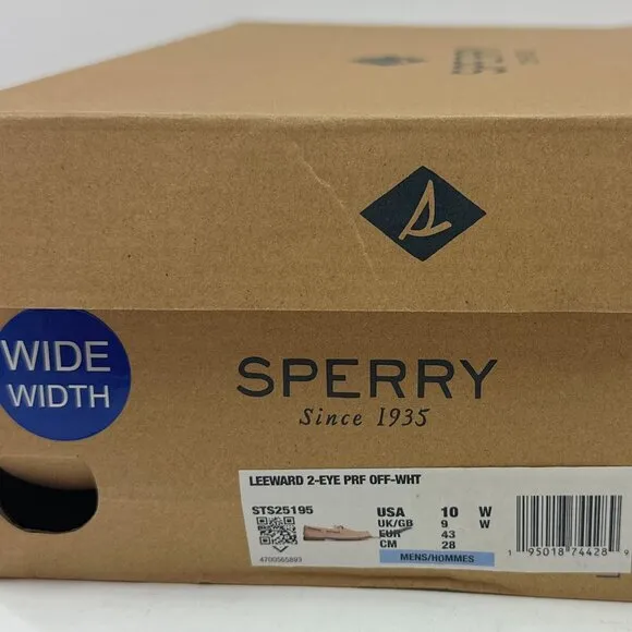 Sperry Top-Sider Leeward Off White 2-Eye Mens Wide Tan Perforated Boat Shoes