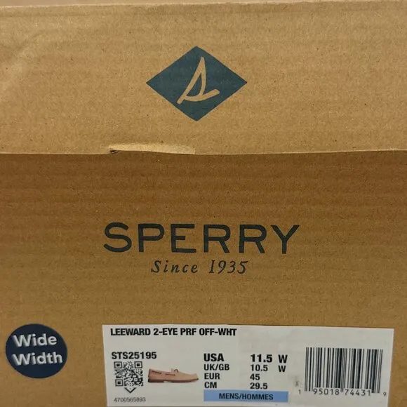 Sperry Top-Sider Leeward Off White 2-Eye Mens Wide Tan Perforated Boat Shoes