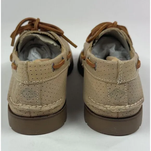 Sperry Top-Sider Leeward Off White 2-Eye Mens Wide Tan Perforated Boat Shoes