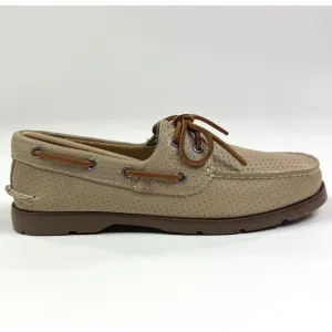 Sperry Top-Sider Leeward Off White 2-Eye Mens Wide Tan Perforated Boat Shoes